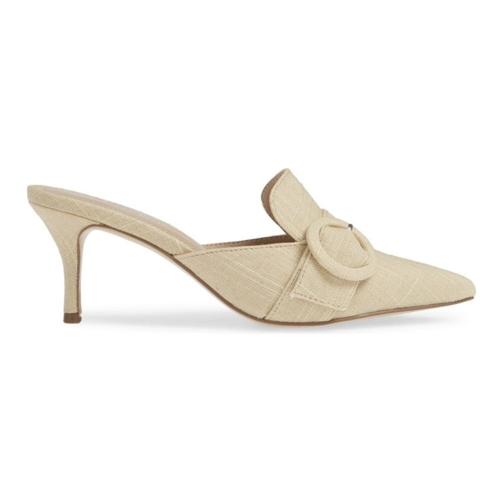 Charles Beige Tweed Heeled Mules with Loafer Design and Buckle Detail, size 8 - Picture 9 of 9